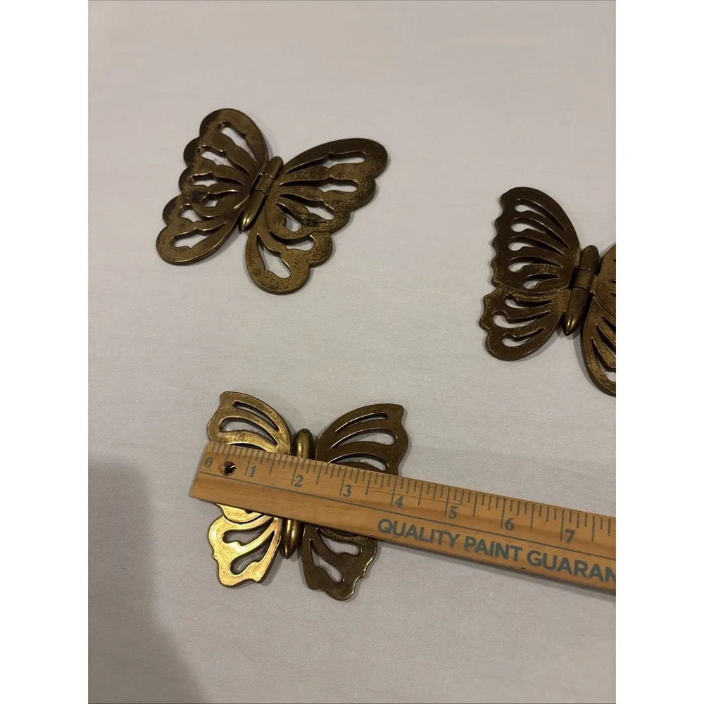 VTG Home Interior Butterflies Hinged Plastic Golden Wall Hanging~ Set Of 3